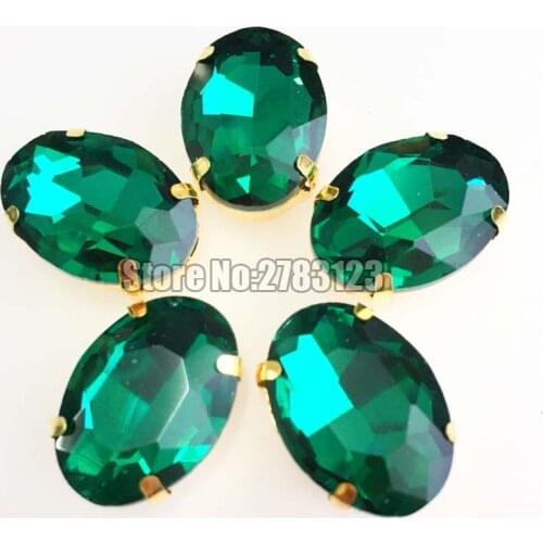 Free shipping Golden base malachite green oval shape Superior quality sew on rhinestones use for diy Clothing accessories
