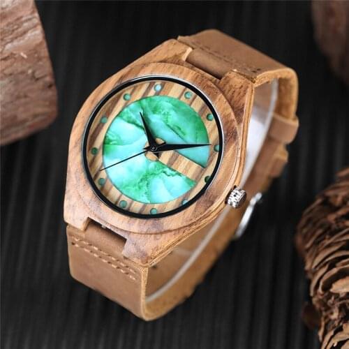 Unique Letter C Shape Luxury Green Marble Dial Mens Watch Genuine Leather Wooden Watches Quartz Watches Men Relogio Masculino