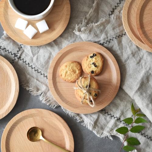 Dia 14cm Wooden Plate Mug Coaster Mini Round Wood Plate Cake Tray Snack Fruit Dessert Serving Dishes Wooden Utensils Tableware