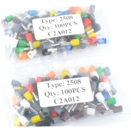 100pcs E2508 E2512 Tube insulating terminals AWG 14 Insulated Cable Wire 2.5mm2 Connector Insulating Crimp Terminal Connect