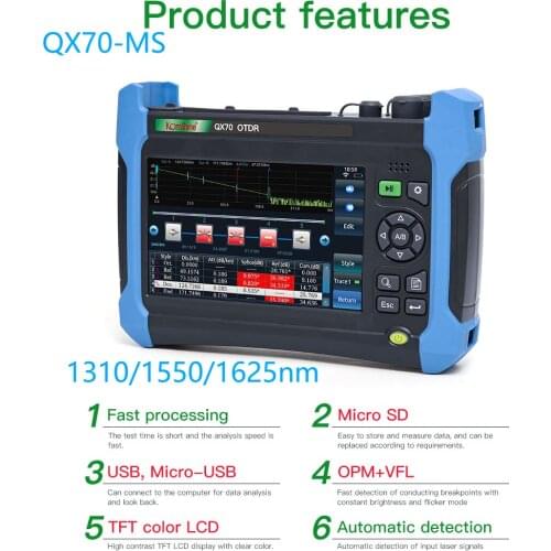 KOMSHINE QX70-MS Four Wavelengths Singlemode and Multimode 850/1300+1310/1550nm 24/28/32/30dB OTDR Free shipping