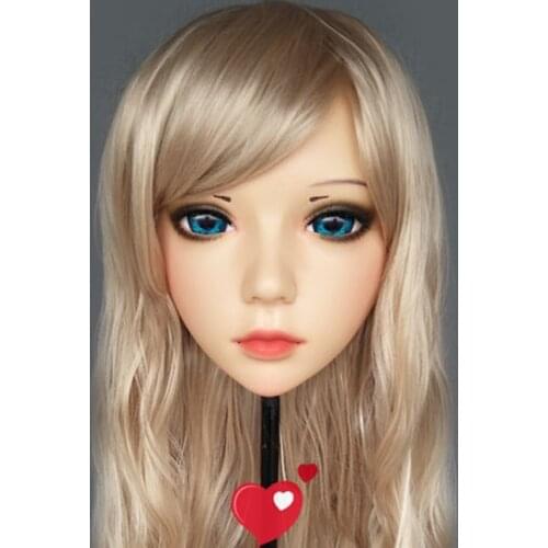 Ling-3)Female Sweet Girl Resin Half Head Kigurumi BJD Eyes Crossdress Cosplay Japanese Anime Role Lolita Mask With Eyes And Wig
