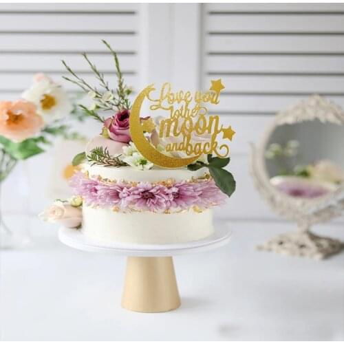 Moon Paper Cake Toppers Golden Love You Moon Back Baking Cake Toppers for Childrens Birthday Party Cake Decoration Supplies New