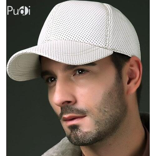 Pudi HL013 Mens Genuine Leather Baseball Cap Hat 2021 Brand New Boys' Real Leather Baseball Caps Hats Black White Brown Color