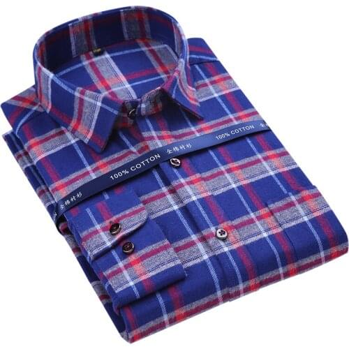 Mens Long Sleeves Shirts Autumn Brand Male Youth Plaid Turn-down Collar Shirts Slim-fit Comfortable Soft Casual Flannel Shirts