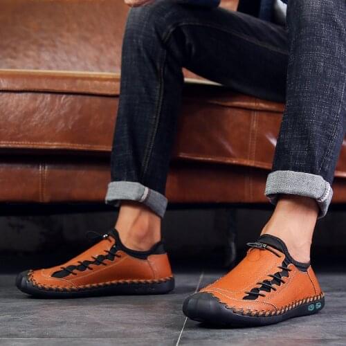 NEW Design Men Genuine Leather Driving Flats Shoes Slip On Handmade Sewing Men Daily Fashion Leather Loafers