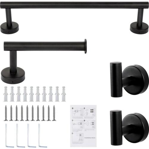 OurWarm 4pcs Bathroom Hardware Set Matte Black Accessories 304 Stainless Steel for Bathroom Kitchen Towel Bar Paper Holder