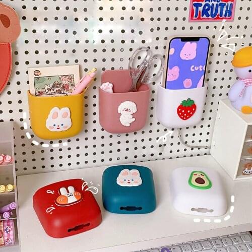 Wall Mounted Mobile Phone Holder Charging Stand Rack Remote Control Storage Organizer Case Plastic Storage Case Fixed On Wall