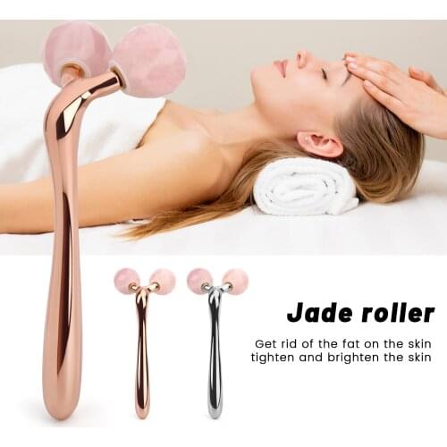 New 3D Face Massager Rose Quartz Jade Roller Pink Facial Roller Nature Stone Heathy Beauty Tools Skin Care Tools for Women
