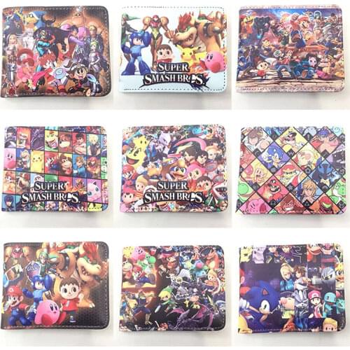 Novelty Super Smash Bros Wallet Men Women Leather Purse Bifold ID Credit Card Holder Coin Pocket Anime Cartoon Wallets