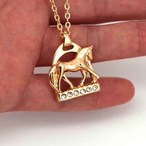 Hzew crystal Horse Stirrup and horse Pendant Necklace two colors gold and silver color horse necklaces jewelry gift