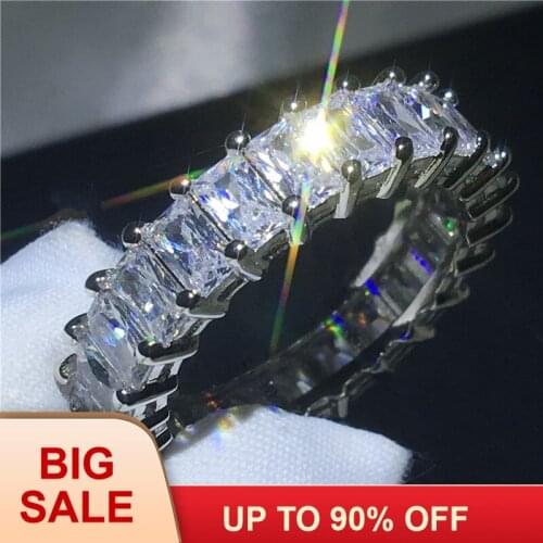 Handmade Finger ring Silver color Princess cut 5A zircon Cz Engagement wedding band rings for women Bridal Jewelry