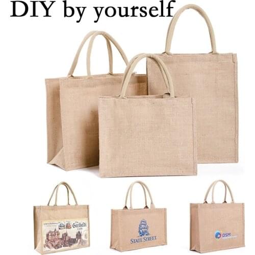 Portable Jute Shopping Bag Eco Reusable Foldable Shoulder Bag Large Capacity Handbag Fabric Bag for Women Shopping Bags