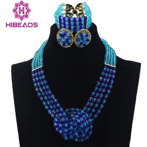 Simple Teal Blue Nigerian Wedding African Beads Jewelry Set Costume African Jewelry Sets Bridal Beads Set Free Shipping HX846