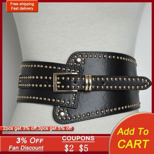 Brand Design Buckle Rivet Wide Waist Bands Cool Girls Gothic Back Punk Fashion Accessories Elastic Women Belts 2020 New 92*12cm
