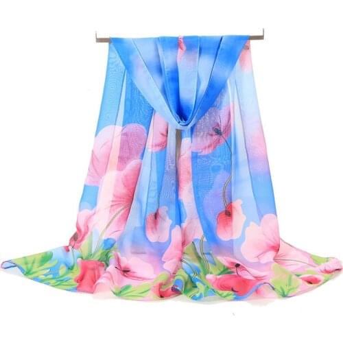 Thin Flower Chiffon Scarf Women Designer Printing Fashion High Quality Luxury Scarves Shawl Cape Ladies Female Plant Shawl Wraps