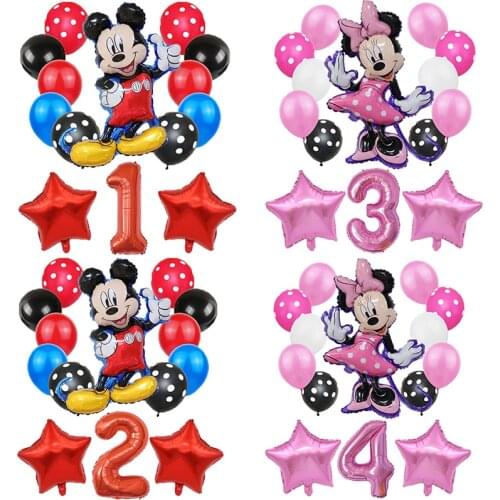 14pcs/lot Mickey Minnie Mouse balloons Mickey Mouse Birthday Party Decor Baby Shower 32inch Number Balloon Polka Dot Globos