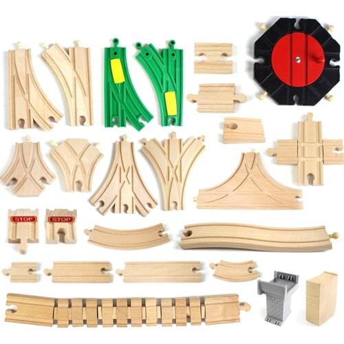 Wooden Railway Track Toy Universal Accessories Competible for Thomas All Brands Track Educational Rail Train Car Toys for Kids