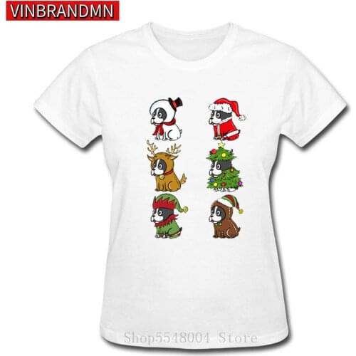 Funny Boston Terrier Cute Xmas Costumes Christmas T-Shirts Women Kawaii Animal Dog Tshirt Femme Santa Claus Deer Cotton T Shirts