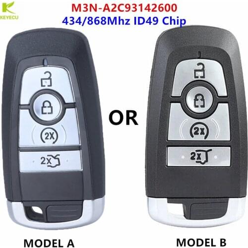 KEYECU Replacement Smart Remote Key FOB 4 Button 434/868Mhz for Ford Edge Explorer Mustang Ranger 2017-2020 M3N-A2C93142600
