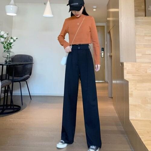 Women Suit Pants Spring Office Lady Long Trousers Autumn Solid Loose High Waist Pant Vestodo Female Pants
