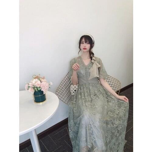 2021 summer V-neck lace heavy work embroidery big dress celebrity style dress