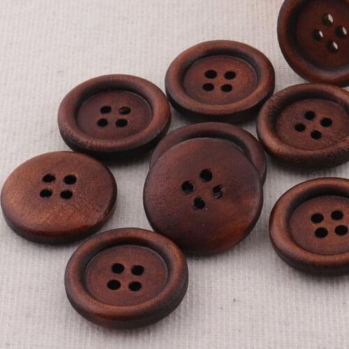 10 PCS Wooden Buttons Coffe Round Concave Shape Wooden Buttons with 4 Holes Sewing Buttons Knitting Crochet 3/4"(20mm)