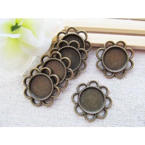100pcs Antique Silver tone/Antique Bronze Flower Base Setting Pendant Charm/Finding,fit 14mm Round Cabochon/Picture/Cameo