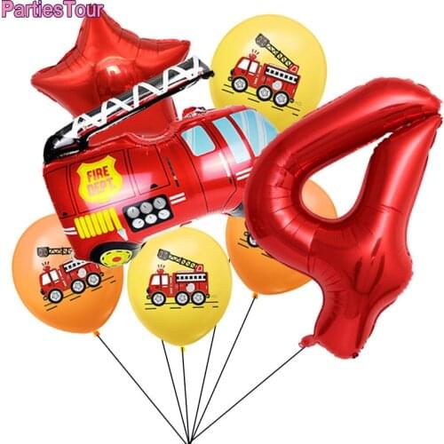 13pcs Fireman Foil Balloon Fire Truck Foil Balloon 32inch Red Number Balloon 1- 9 Years Baby Shower Birthday Party Decor Globos
