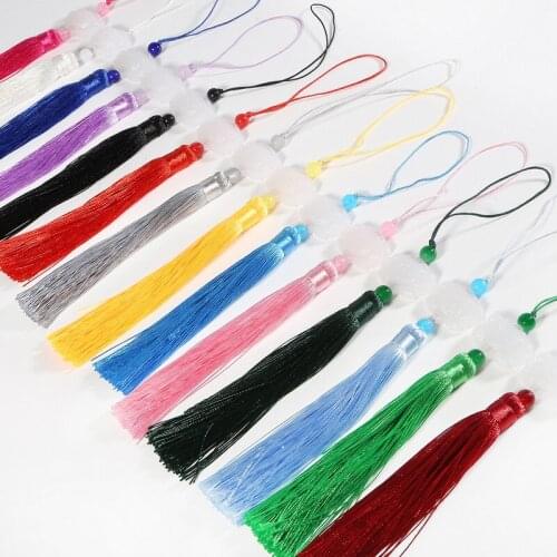 14 Colors White Jade Lotus Flower Tassels 13cm Solid Color Fringe Charms Pendant for DIY Key Bag Fan Curtain Garment Accessory