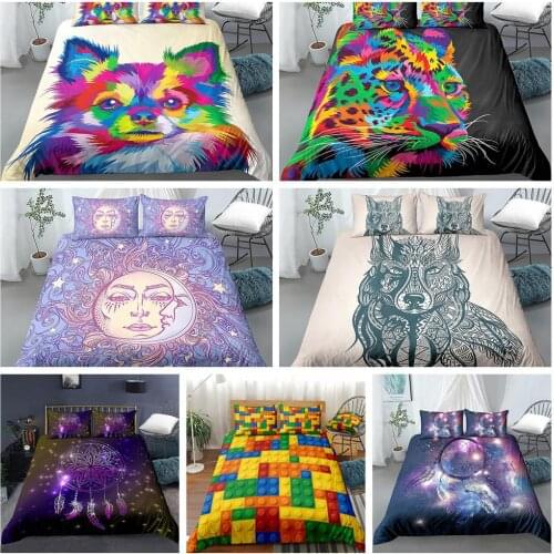 2020 Fashion Hot Wolf Dreamcatcher Colorful 3D Leopard/Plaid Bedding Set Printed Duvet Cover Queen King Quilt Bed Cover