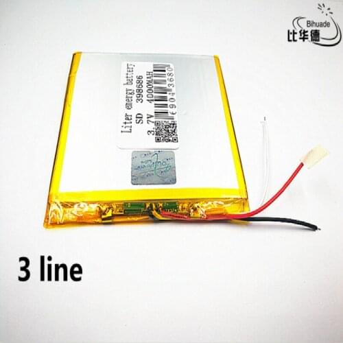 3 line 10pcs/lot Good Qulity 3.7V,4000mAH 398686 Polymer lithium ion / Li-ion battery for tablet pc BANK,GPS,mp3,mp4