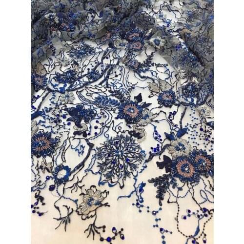 5 yards nigerian sequins lace fabric ZH-2986811 high quality embroidery african net lace french tulle fabrics for party dress