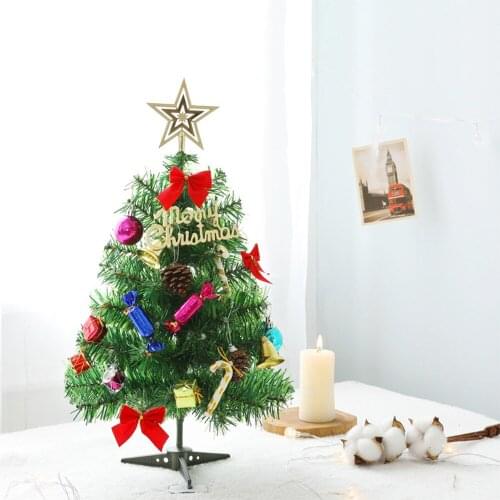 50CM Mini Artificial Christmas Tree Tabletop Christmas Tree with LED String Lights Hanging Ornaments for Christmas Decorations