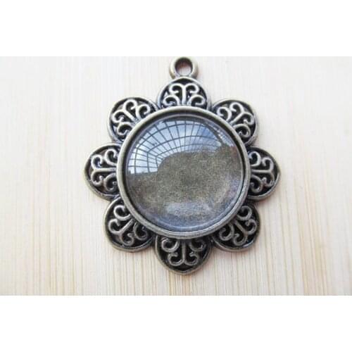6pcs Antique Silver tone/Antique Bronze Sunflower Base Setting Tray Bezel Pendant Charm,fit 20mm Round Cabochon/Cameo