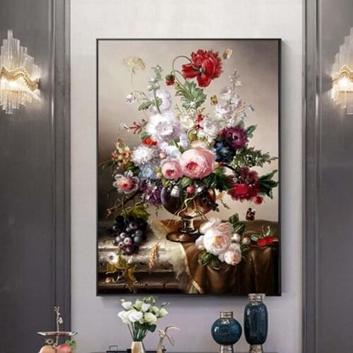 DIY 5D Sale Round/Square Diamond Embroidery, Mosaic, European Floral/ Flower Arrangement Vase, Grape Full, Painting Cross Stitch