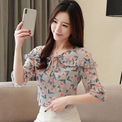 Mulheres tops e blusas Babados chiffon blusa shirts women Off-The-ombro das senhoras tops top floral para mulheres