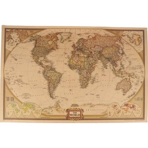 1PCS Large Vintage World Map Detailed Antique Poster Wall Chart Retro Paper Matte Kraft Paper 28*18inch Map Of World