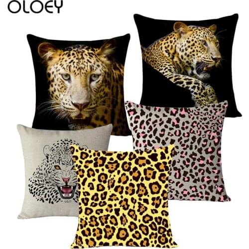 Decorative Throw Pillow Cover Animals Textures Zebra Leopard Tiger Giraffe Cotton Linen Sofa Bedside Cushion Pillowcase