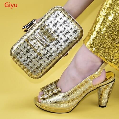 Doershow Italian Matching Shoes and Bag Set African Wedding Shoe and Bag set Italy Shoe and Handbag Summer Set Women!HAB1-11
