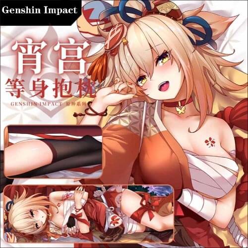 Game Genshin Impact Yoimiya Theme Cosplay Dakimakura 2WAY Hugging Body Pillow Case Japanese Anime Otaku Pillow Cover Xmas Gifts