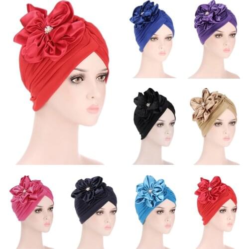 New Flower Chemo Cap Women Muslim Hijab Turban Indian Head Wrap Hair Loss Cover Beanie Bonnet Headwear Cancer Hat Pleated Caps