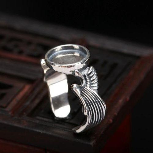 Real Sterling Silver 925 Round Cabochon 9x9mm Party Semi Mount Ring Retro Art Deco DIY Gemstone Adjustable Wholesale