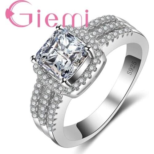 Square Crystal Stoneand Cubic Zirconia Ring Proposed Married Ceremonial Jewelry Party for Cute Women