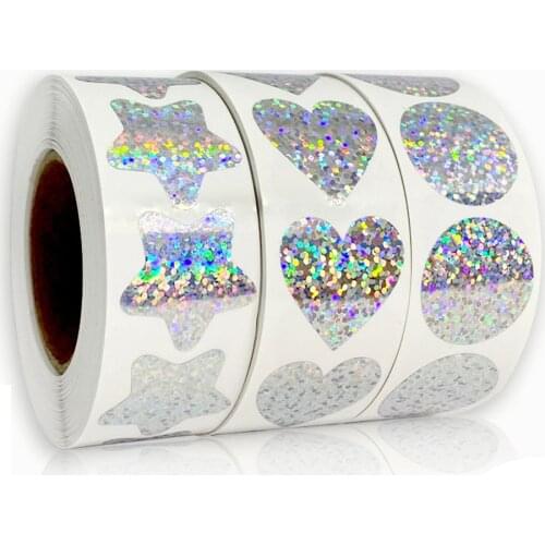 Laser Love Heart Stars Stickers 500pcs Adhesive Labels Roll Packaging Stickers For Wedding, Sealing Stickers For Christmas,party