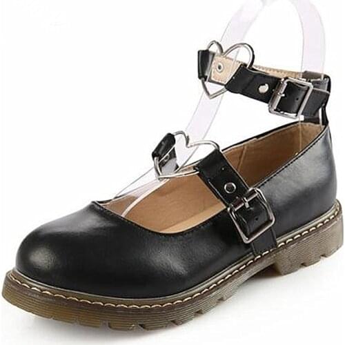 Japanse Harajuku Sweet Lolita Shoes PU Leather Heart Strap Mary Jane Flat Shoes