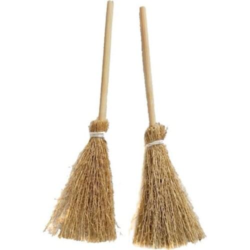 12Pcs Miniature Artificial Mini Straw Broom Dollhouse Halloween Hanging Decor