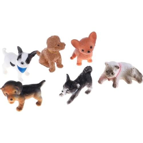 6Pcs Miniatures Dog Cat Puppy Figures Pet Resin Craftwork 1/12 Dollhouse