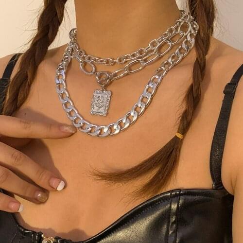 Fashion Jewelry Hip Hop Geometric Pendant Necklace Popular Design Hot Selling Thick Chain Necklace For Girl Lady Gifts