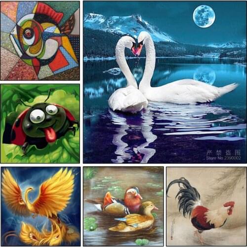 Animal 5D Portrait Diamond Embroidery Cross Stitch Square Diamond Mosaic Sets Diy Diamond Painting Swan love birds Needlework